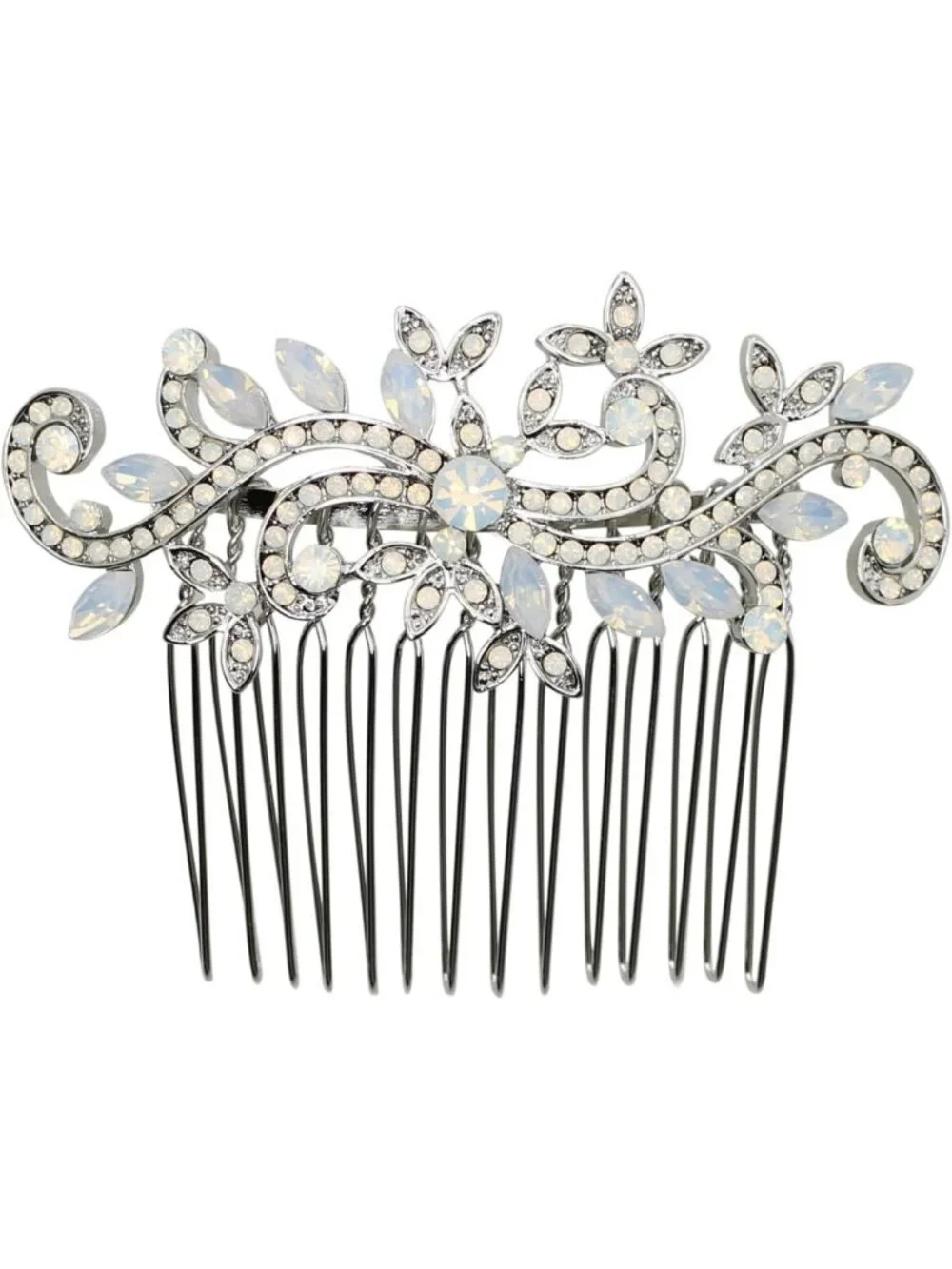Elegant White Opal Rhinestone Floral Hair Comb - Perfect for Weddings & Events